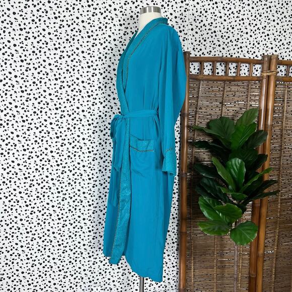 Victoria’s Secret | 90s Vintage Gold Label Turquoise Blue Midi Length Robe XS - Picture 9 of 10